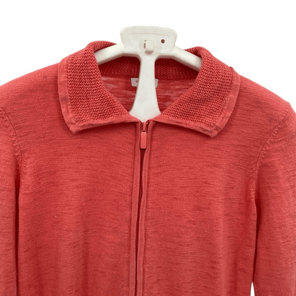 Weekends By Chico's Women's Orange Cotton Knit 3/4 Sleeve Zip-Up Cardigan Size 1 - Picture 3 of 11